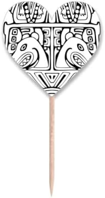 Indian Line Drawing Totem Pole Face Toothpick Flags Heart Lable Cupcake Picks by DIYthinker