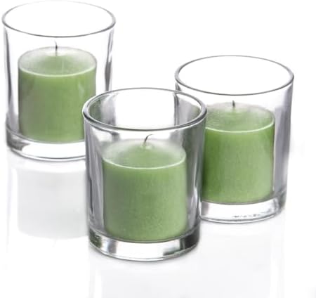 Set of 144 Richland Votive Candles Green Unscented and 144 Clear Glass Eastland Votive Holders by Richland