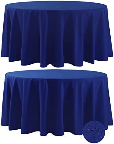 Fokitut 2 Pack Waterproof Round Tablecloth, 120 Inch, Stain Resistant and Wrinkle Polyester Table Cloth, Fabric Table Cover for Kitchen Dining, Wedding, Party, Holiday Dinner-Royal Blue by BalsaCircle