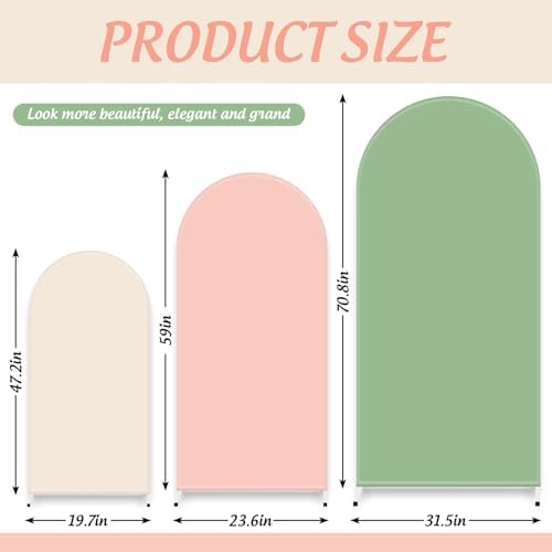 FYSUIMU 3 Pcs Pastel Arch Backdrop Covers Pink Sage Green Cream Stretchy Spandex Arch Stand Fabric Cover for Wedding Baby Bridal Shower Birthday Party Photo Booth Decoration (4ft/5ft/6ft) - Image 2