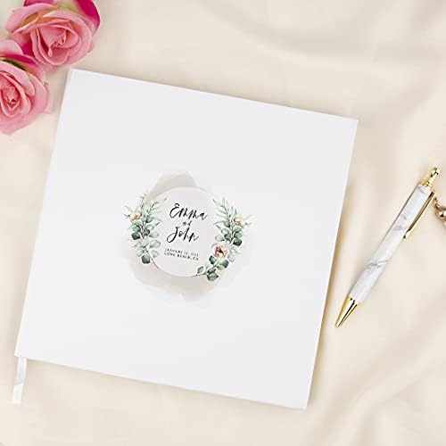 Andaz Press Personalized Wedding Guestbook with Gold Accents, Champagne Florals with Greenery Stems White Guest Sign In Guest Registry 120 Pages 8.5 X 8.5 Memories Book for DIY, Scrapbook, Photo Album - Image 2