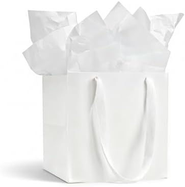 Aosric White Square Gift Bags with Tissue Paper, 24 Pack 8x8x8 Inch by AOSRIC