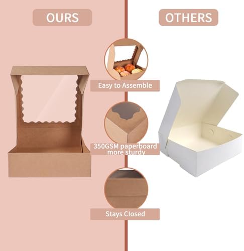 60 pcs Brown Cookie Box,6x6x2.5 Inch Bakery Boxes with Window Pies Chocolate Strawberries Muffins Biscuit Pastry Dessert Box For Packaging - Image 5
