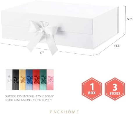 PACKHOME Extra Large White Gift Box with Ribbon Magnetic Lid 17x14.5x5.5in - Image 2