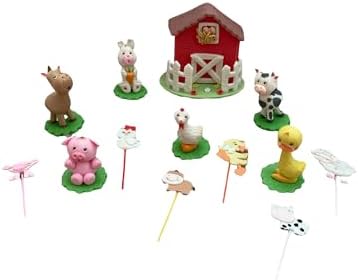 Farm animal cake toppers Set - Centerpieces for birthday & baby Shower parties - rabbit pig cow rooster horse duck barn (Red, Barn + 6 centerpieces 3D) - Image 7