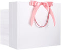 EUSOAR White Paper Bags, 50pcs 12.5"x4.5"x11" Heavy Duty Gift Paper Bags with Bow Ribbon Handle, Shopping Thank You Gift Treat Party Favor Paper Bags Bulk for Wedding Baby Shower Guests Bridal by EUSOAR