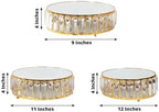 3 Gold Round Stackable Metal Cake Stands with Crystal Pendant and Mirror Top Wedding Birthday Party Display Dessert Riser Pedestal Centerpieces - Image 2