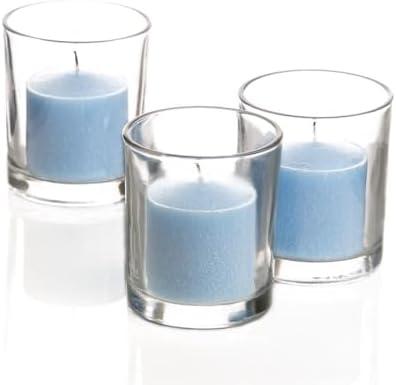 Set of 72 Richland Votive Candles Light Blue Unscented and 72 Clear Glass Eastland Votive Holders - Image 2