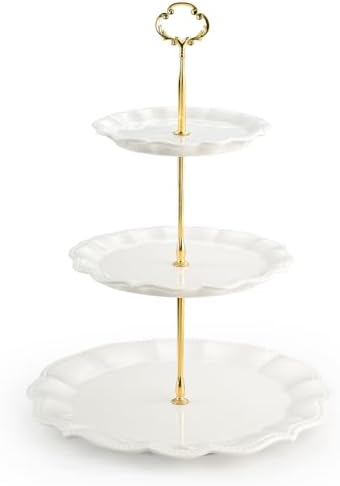 3 Tier Cupcake Stand, Ceramic Tiered Serving Stand by Omifun