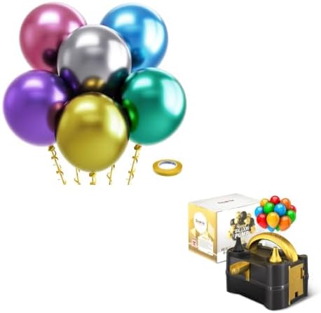Bezente Metallic Chrome Balloons 18 Inch - 30 Pack Assorted Latex Balloons and Electric Balloon Pump by Bezente