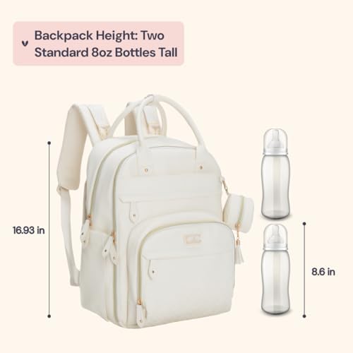 BabbleRoo Leather Diaper Bag Backpack - Baby Essentials Travel Baby Bag, Multi function, Water Resistant, with Changing Pad, Stroller Straps & Pacifier Case – Unisex, Eggshell White - Image 2