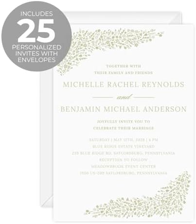 Personalized Dainty Sage Floral Invitations / 25 Custom Modern Pastel Greenery Flower Wedding Invites With White Envelopes / 5" x 7" Flat Botanical Anniversary Party Invites / Made In The USA - Image 2