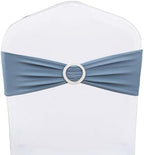 Pack of 100 Dusty Blue Chair Sashes Bows Spandex Chair Bands Silver Buckles - Image 2