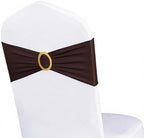 Pack of 50 Brown Chair Sashes with Gold Buckles Spandex Chair Bands Bows by WENSINL