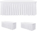 2 Pack White Spandex Table Covers 8ft Rectangle Ruffle Skirts for Party by HolidayIdeas