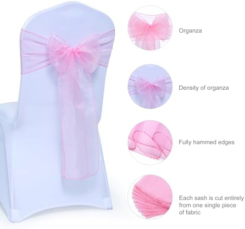MDS Pack of 200 Organza Chair Sashes for Wedding & Event Décor – Blush Pink - Image 6