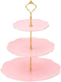 DUJUST Luxury Larger 3-Tier Cupcake Stand Tower, British Style Porcelain Serving Tray with Golden Trim, Food Grade Dessert Display Stand for Tea Party & Home Décor - 45% Pink Larger Plates by DUJUST