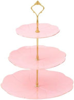 DUJUST Luxury Larger 3-Tier Cupcake Stand Tower, British Style Porcelain Serving Tray with Golden Trim, Food Grade Dessert Display Stand for Tea Party & Home Décor - 45% Pink Larger Plates by DUJUST