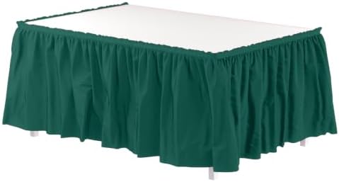 Exquisite Dark Green Table Skirt 24 Pack - Disposable Plastic Table Skirts for Rectangle Tables 6ft 8ft & Round Tables - 29in x 14ft Self-Adhesive Strip - Birthday Wedding Gender Reveal Decor by Exquisite