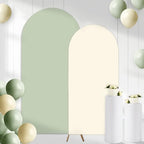 2PCS Arch Backdrop Covers Pea Green Cream (7.2ft+6ft) , 2 Sided Spandex Fitted Arch Stand Covers Background for Wedding Baby Shower Birthday Bridal Shower Party Decorations(Only Covers) by CORNERLACE