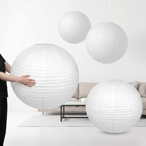 Woanger 4 Pack 30 Inch Large White Paper Lanterns for Christmas Party Decor by Woanger
