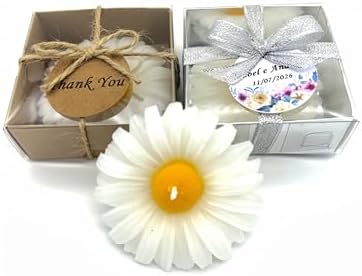 Giftsupstore Wedding Favors for Guests Bulk – 75 Set Elegant Daisy Flower Candles – Custom Bridal Shower Gifts, Baby Shower, Personalized Bachelorette Party Candle Favors, Unique Handmade Floral Decor by GiftUp
