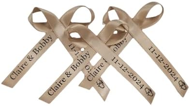 25 Personalized Ribbons Assesmbled Bows Custom Bridal Shower Favor Party Favors Wedding Bridesmaid Memorial Ribbons Funeral Baby Invitations Mis XV años Quinceanera (Champagne) - Image 4