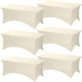 Fixwal 6 Pack 6FT Ivory Tablecloth Rectangle Spandex Fitted Table Cover by Fixwal