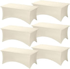 Fixwal 6 Pack 6FT Ivory Tablecloth Rectangle Spandex Fitted Table Cover by Fixwal