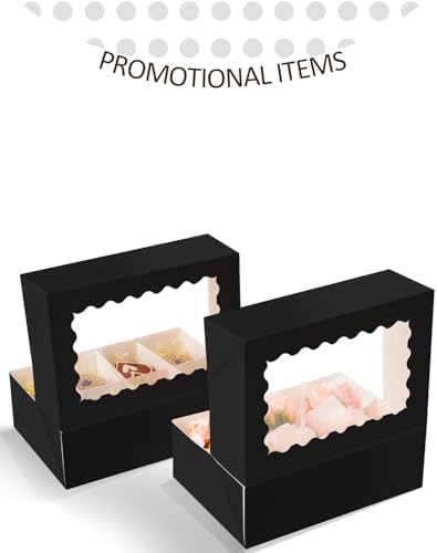 qiqee Black 6 Cupcake Boxes with Window Auto-pop up 30 Packs Cupcake Box 9.4"x6.1"x3.3" Bakery Boxes For Cupcakes Carrier, Cupcake Containers - Image 2