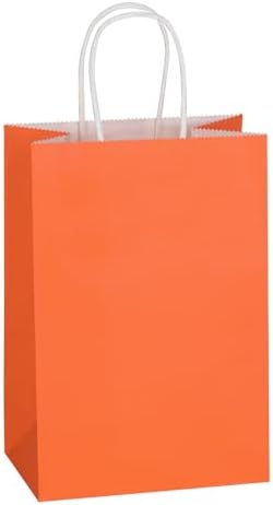 Mlyta 100 Pack 5.25x3.25x8.5 Inch Small Orange Kraft Paper Gift Bags with Handles Bulk for Goodie, Party Favor Brithday Grocery Shopping, Business Wedding Retail Craft Treat To Go, Merchandise Sacks by Mlyta