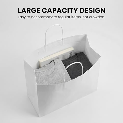 PAICUIKE 100Pcs White Kraft Paper Bags with Handles, 11x6x11 Inch Large Shopping Gift Bags for Valentine’s Day, Retail, Parties, Weddings, Birthdays, Gift Packaging - Image 4