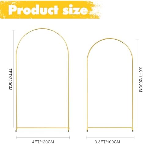 Gold Metal Wedding Arch Backdrop Stands Set of 2 (7.2FT & 6.6FT), Metal Square Balloon Arch Frame for Birthday Party, Ceremony, Baby Shower - Image 2