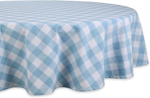DII Buffalo Check Collection, Classic Farmhouse Tablecloth, 70" Round, Light Blue & White (Pack of 12) by DII