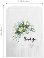 Canopy Street Personalized Lush Greenery Thank You Treat Bags / 50 Custom Event Dessert Bags / 5 3/4" x 8" Watercolor Floral Cookie Holder Wedding Anniversary Favor/Made In The USA - Image 5