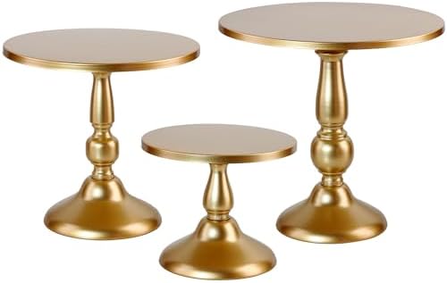 Set of 3 Gold Cake Stands, Metal Round Cake Holder Dessert Pie Pizza Display Stand 8" 10" 12" Serving Tray Decoration for Wedding Celebration Party Birthday Baby Shower by QENUIITEA