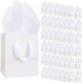 Qilery 50 Pcs Wedding Paper Gift Bags Bulk with Tissue Paper Small Gift Bags with Handle and Tags for Birthday Wedding 4th of July Party Business(White,4.7 x 2.4 x 3.9'') by Qilery