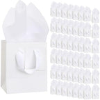 Qilery 50 Pcs Wedding Paper Gift Bags Bulk with Tissue Paper Small Gift Bags with Handle and Tags for Birthday Wedding 4th of July Party Business(White,4.7 x 2.4 x 3.9'') by Qilery