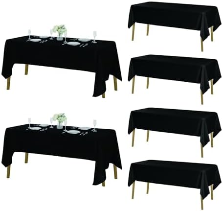 Fokitut 6 Pack Rectangle Tablecloth, 60x120 Inch, Stain Resistant and Wrinkle Polyester Table Cloth, Fabric Table Cover for Kitchen Dining, Wedding, Party, Holiday Dinner-Black by Fokitut