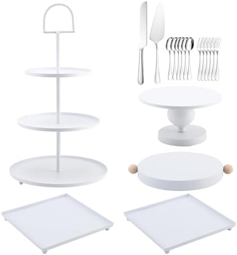19 PCS White Cake Stand Set, Dessert Table Display Set with Wedding Cupcake Stand and Cake Stands for Party, Weddings Birthday Baby Showers Anniversary Party by VIVITOP