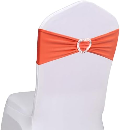 Orange Chair Sashes 60 Pack Spandex Burnt Orange Sashes Bands for Chairs with Heart Buckle Slider for Wedding Banquet Party Decorations by Unknown