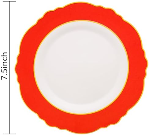 WDF 60pcs Red Plastic Plates Disposable - 7.5inch Heavy Duty Red Dessert/Salad/Cake Plates for Wedding Party Birthday/Summer Party - Image 3