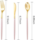 I00000 60 Pcs Pink Plastic Silverware, Fancy Gold Utensils with Pink Handle - Image 6