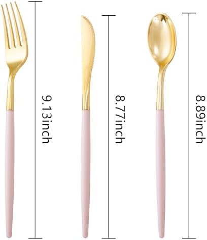 I00000 60 Pcs Pink Plastic Silverware, Fancy Gold Utensils with Pink Handle - Image 6