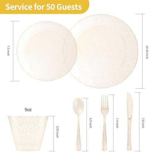 Goodluck 300 Piece Gold Glitter Disposable Plates for 50 Guests - Image 4