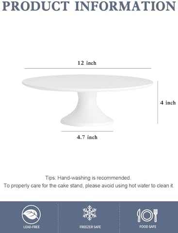 Kanwone 12-Inch Porcelain Round Cake Stand, Cake Plate, Dessert Stand, Cake Stand for Party, Home Decorating Stand, White - Image 2