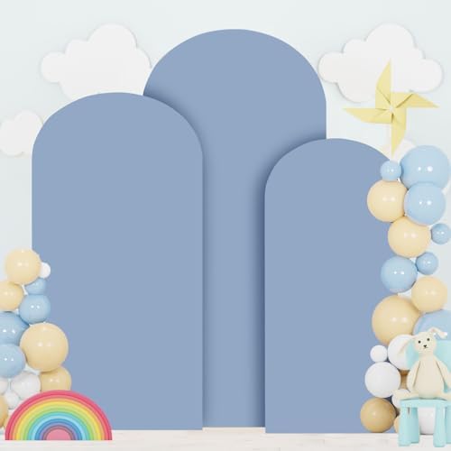 FOTSHARER Dusty Blue Arch Cover Set of 3 Spandex Arch Covers Stretchy Backdrop 4FT 5FT 6FT Chiara Wall Arches Stand Cover Round Top Backdrop Covers for Arched Stand Wedding Arch Cover for Party Decor - Image 4