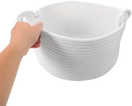 Cotton Rope Diaper Basket with Handles for Nursery Storage, Safe and Versatile Placement, Rounded Shape with Non-Scratch Surface, Pure White Tone, for Newborns and Babies - Image 4