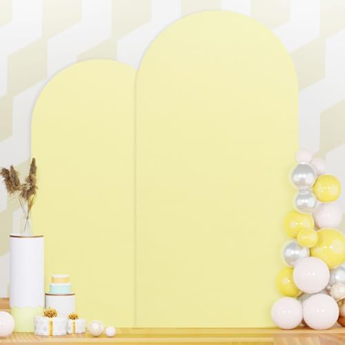 Yellow Arch Cover 7.2ft, 6ft Wedding Arch Stand Cover Yellow Arch Covers Set of 2 Round Top Chiara Backdrop Covers Arch Spandex Cover Stretchy Fabric for Birthday Balloon Party Decoratioin by PATYDEST