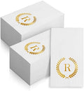 200 Pack Monogrammed Disposable Napkins Gold Foil Letter R Guest Napkins Initial Disposable Hand Paper Towels for Wedding Engagement Baby Shower Party Home Kitchen Bathroom Dinner Decorative Towels by Datyiiha